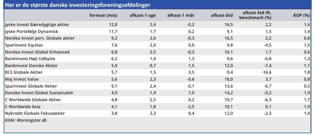 Her er de største danske investeringsforeningsafdelinger