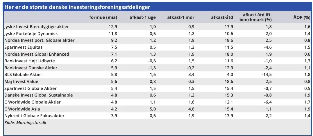 Her er de største danske investeringsforeningsafdelinger