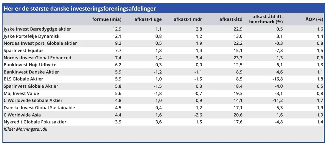 Her er de største danske investeringsforeningsafdelinger