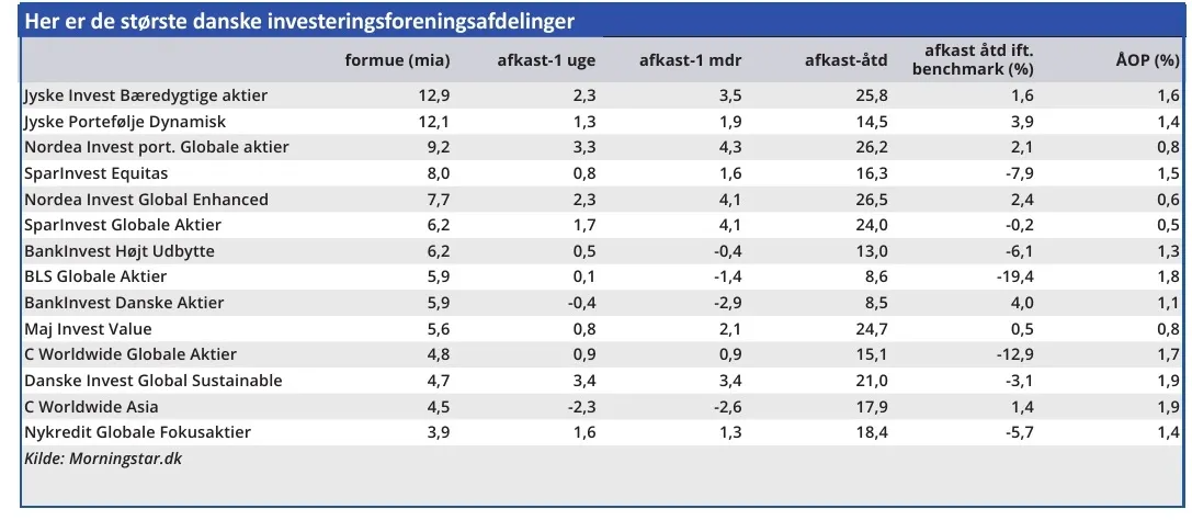 Her er de største danske investeringsforeningsafdelinger