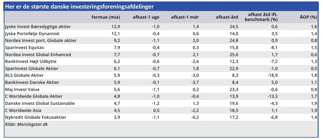 Her er de største danske investeringsforeningsafdelinger