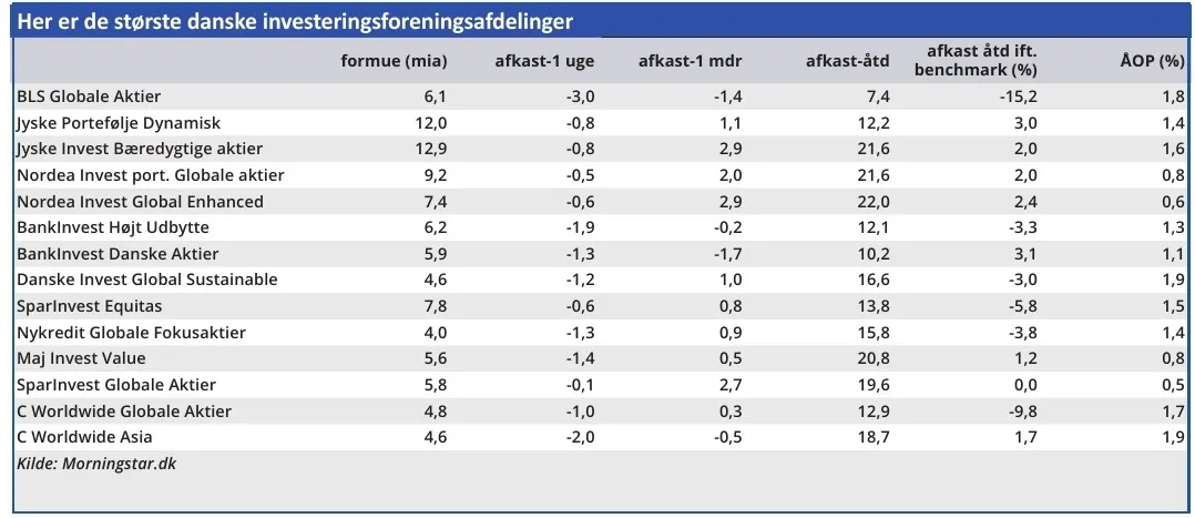 Her er de største danske investeringsforeningsafdelinger