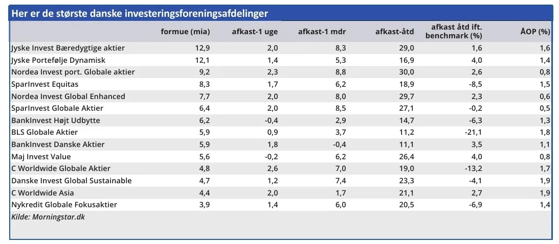 Her er de største danske investeringsforeningsafdelinger