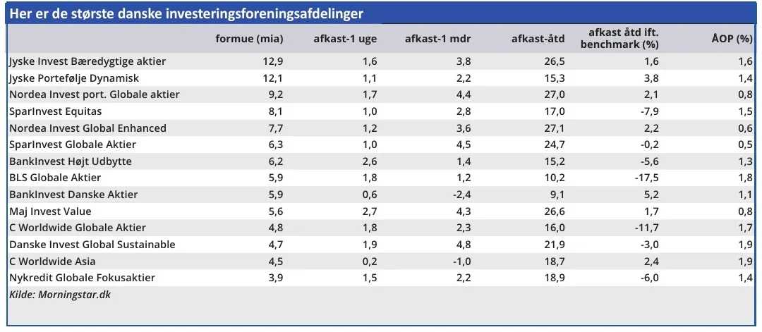 Her er de største danske investeringsforeningsafdelinger