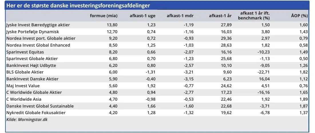 Her er de største danske investeringsforeningsafdelinger