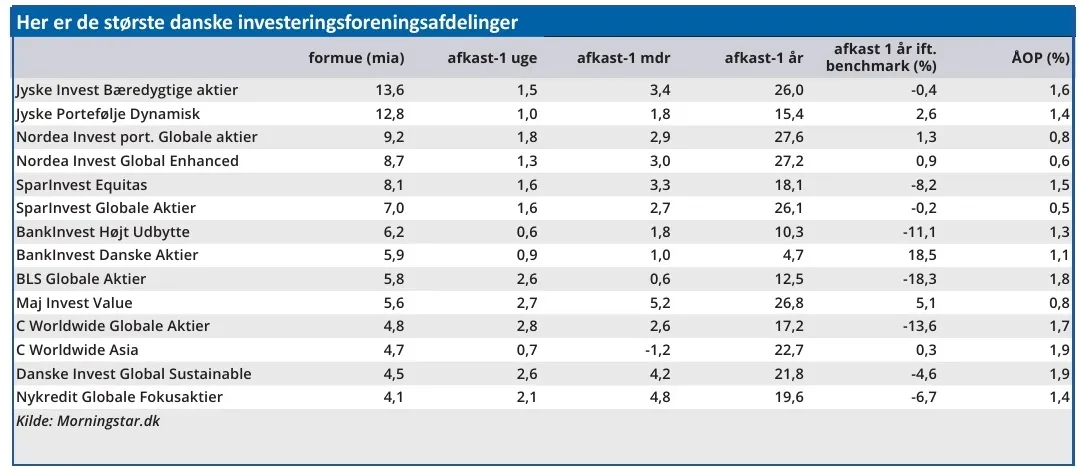 Her er de største danske investeringsforeningsafdelinger