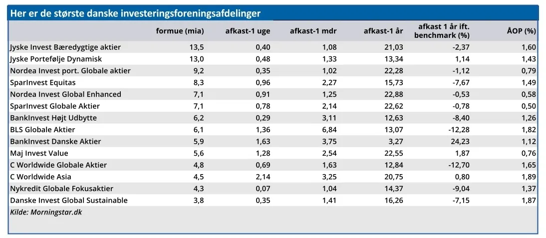 Her er de største danske investeringsforeningsafdelinger