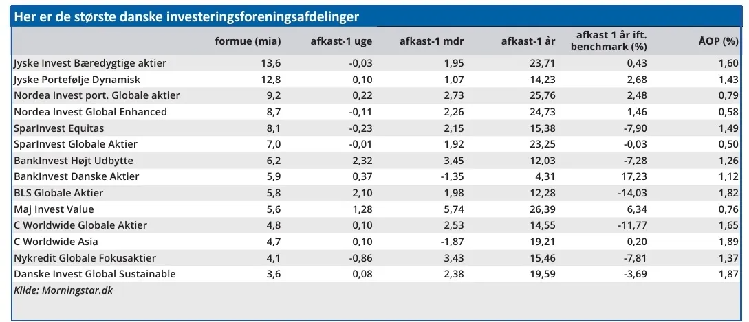 Her er de største danske investeringsforeningsafdelinger