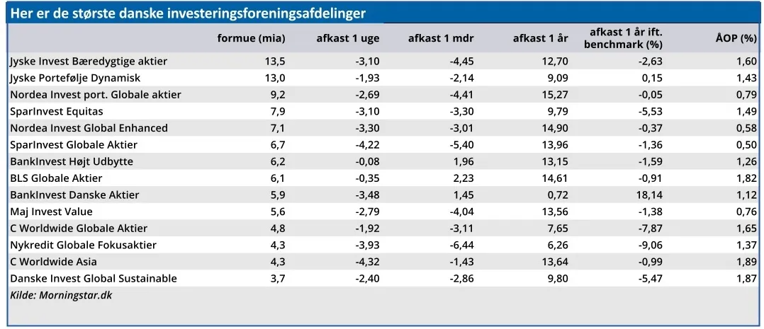 Her er de største danske investeringsforeningsafdelinger