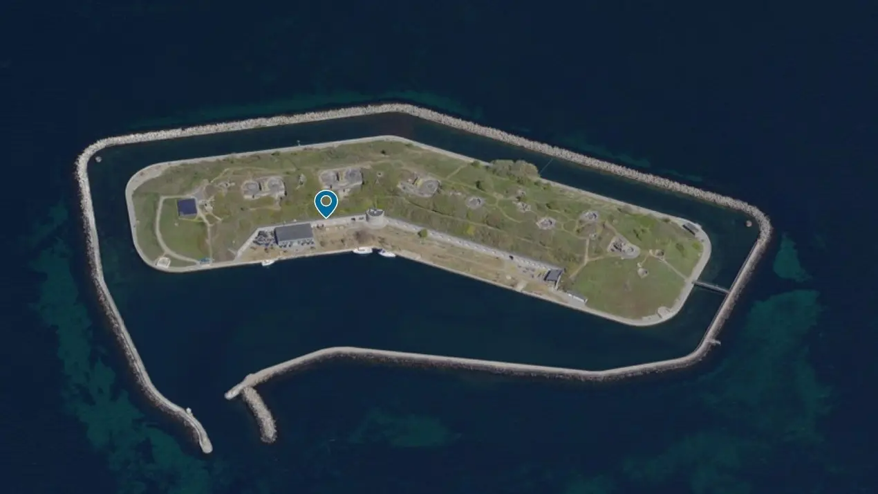 Flakfortet set fra luften. Foto_ Klimadatastyrelsen / Screendump