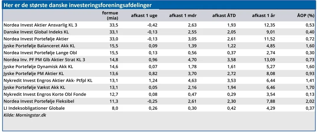 Her er de største danske investeringsforeningsafdelinger