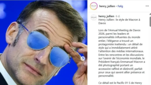 Macron med solbrillerne. Foto- Sceendump Instagram-/ Henry Jullien