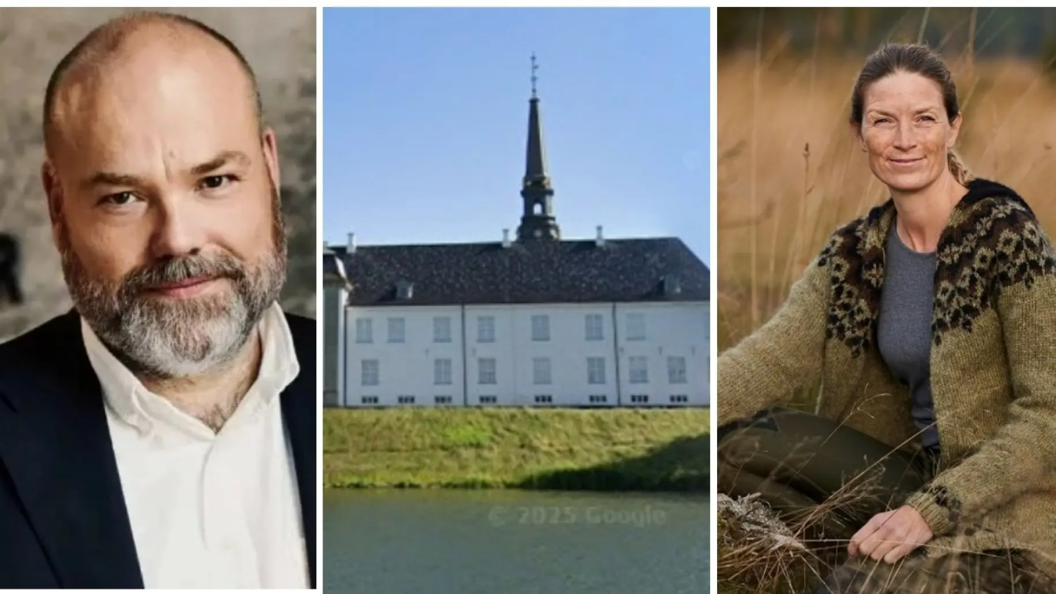 Anders Holch Povlsen (tv), Bregentsved Gods (midt) og Sofie Kirk Kristiansen (th). Foto: Bestseller /PR og Google Streetview.