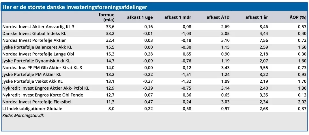 Her er de største investeringsforeningsafdelinger
