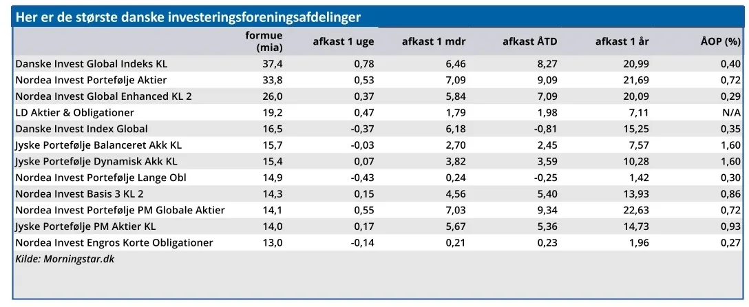 Her er de største danske investeringsforeningsafdelinger