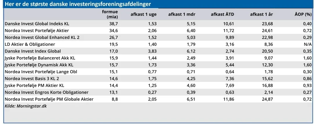 Her er de største danske investeringsforeningsafdelinger