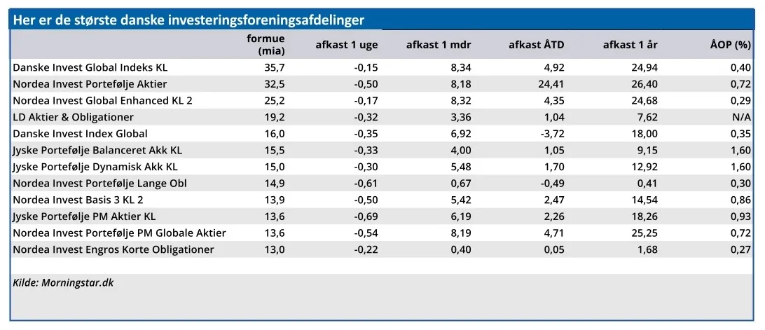 Her er de største danske investeringsforeningsafdelinger