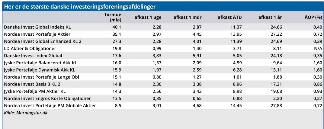 Her er de største danske investeringsforeningsafdelinger