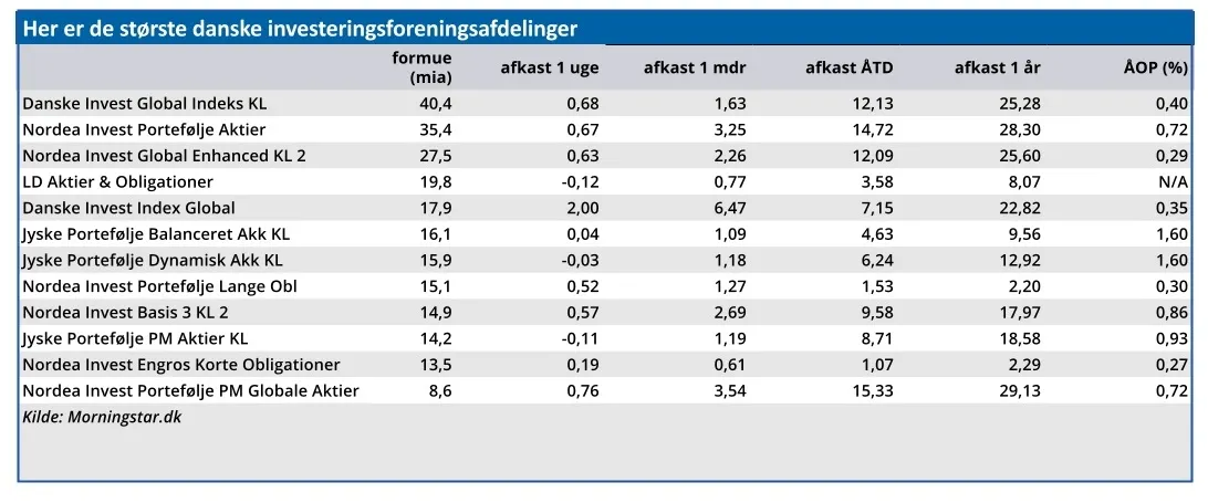 Her er de største danske investeringsforeningsafdelinger
