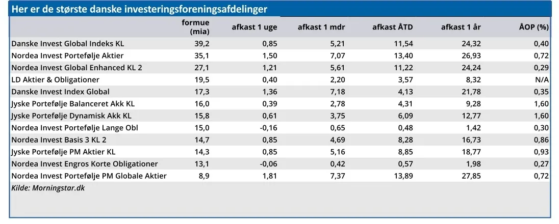 Her er de største danske investeringsforeningsafdelinger