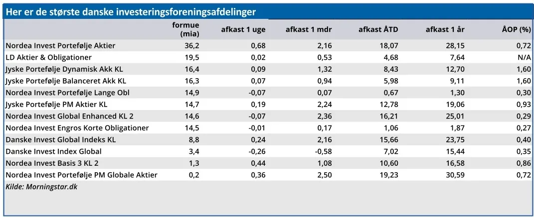 Her er de største danske investeringsforeningsafdelinger