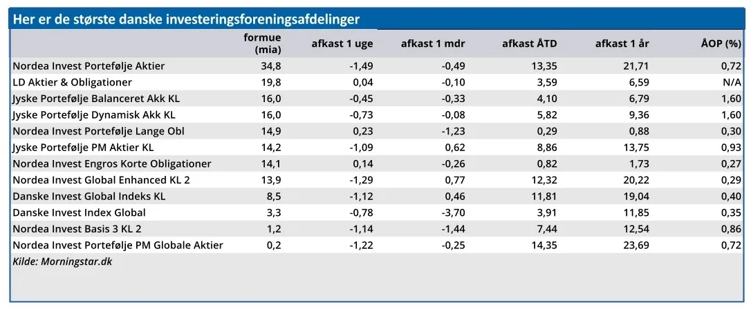Her er de største danske investeringsforeningsafdelinger